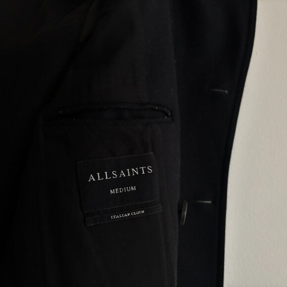 $800 AllSaints Salter Navy Wool Pea Coat Leather Trim- Medium - Picture 13 of 14